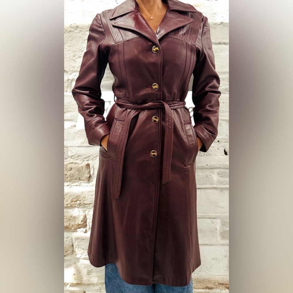 Women's Leather Trench Coat - Picture 4 of 16